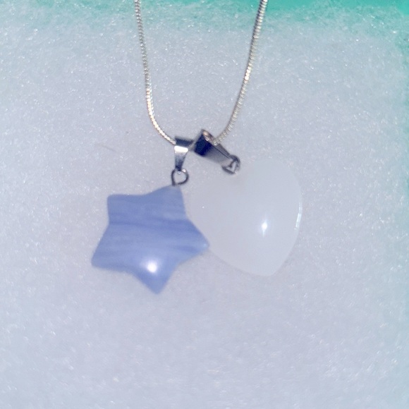 Chalcedony Star and Quartz Crystal heart ❤️ sterling silver necklace - Picture 5 of 5